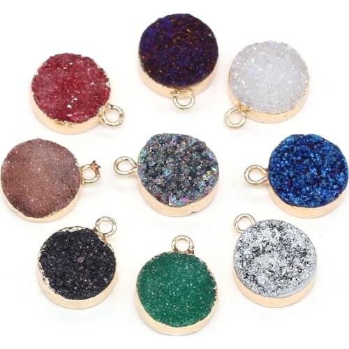 Natural Druzy Agates Pendants Charms Round Stone Pendants DIY for Necklace or Jewelry Making Size 12x16mm