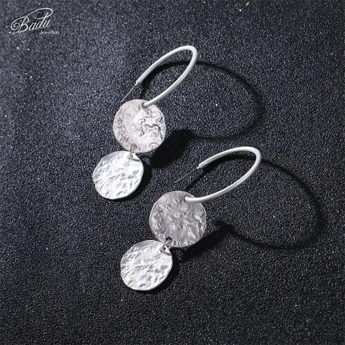 Badu Hoop Earring Women Vintage Hammered Metallic Earrings Punk Style Fashion Jewelry Champagne Color Wholesale