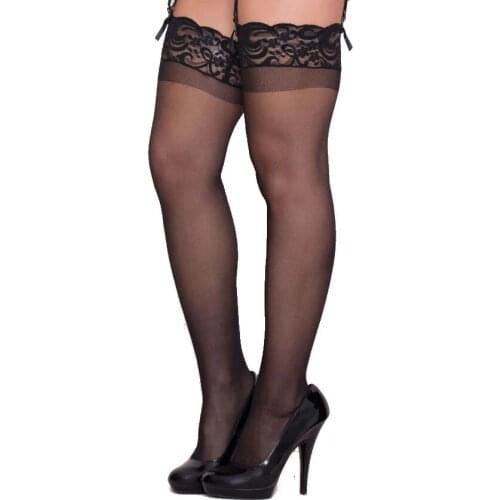 Silicon Anti-Slip Lace Nylons Thigh High Stockings Sexy Transparent Mujer Sex Lingerie Over Knee Silk Hose Fetishism Clubwear