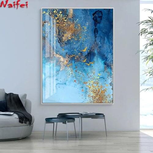 Modern Abstract Blue Gold Marble Texture 5D Diamond Painting Wall Art Diamond Embroidery for Living Room Interior Home Decor