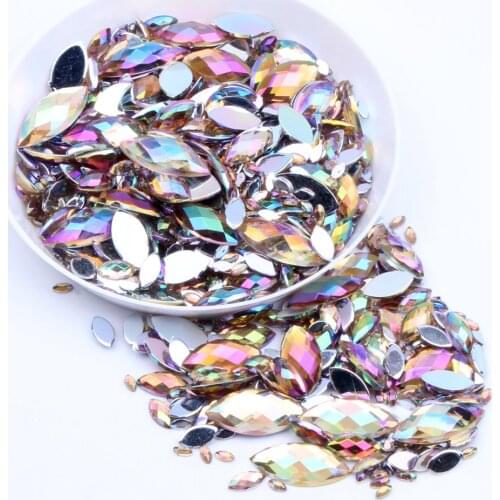 Rhinestones 7x15mm 2000pcs Acrylic Flatback Marquise Earth Facets AB colors Acrylic Rhinestone Glue On Strass High Shine Beads