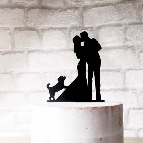 Mr and Mrs Wedding cake topper,Bride and Groom with dog Silhouette cake topper,Couple and dog Wedding cake Decor Supplies
