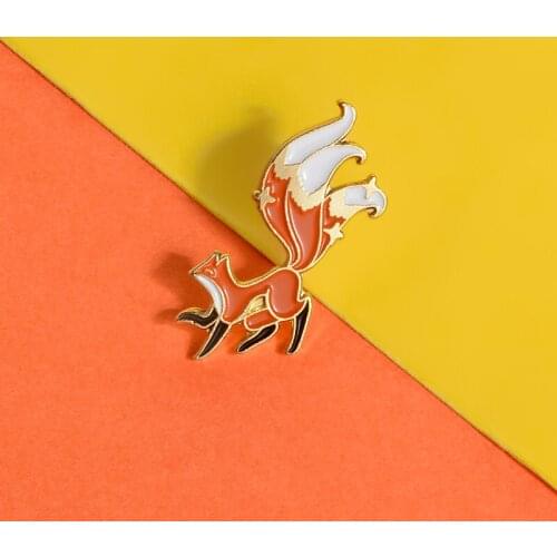 Three-tailed Demon Fox Enamel Pins Animal Anime Pin Cartoon Red Fox Brooches Lapel Badges Fashion Jewelry Gifts