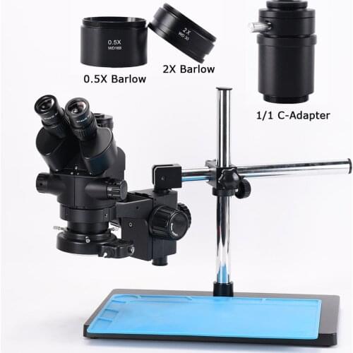 7X-45X Trinocular Microscope Industrial Lab Simul-focal Stereo Microscope + 144 LED Ring Light + C Adapter for CPU PCB Repair