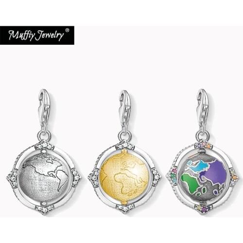 Rotating Globe Charms Pendant 925 Sterling Silver Fit Bracelet & Necklace 2021 Brand New Fine Vintage Jewelry For Women Men