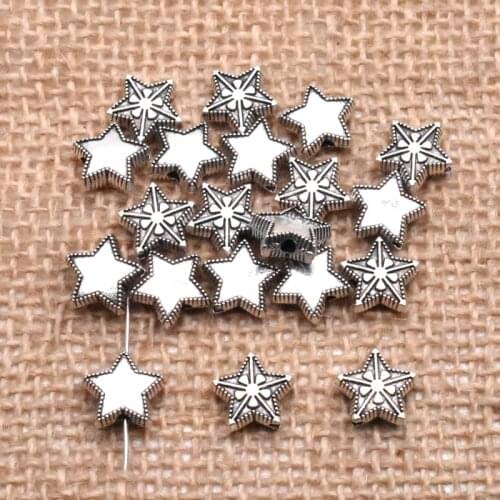 Yanqi 50pcs 10mm Tibetan Antique Silver Metal Alloy Five-pointed star Heart Beads Loose Spacer Beads for Jewelry Making DIY