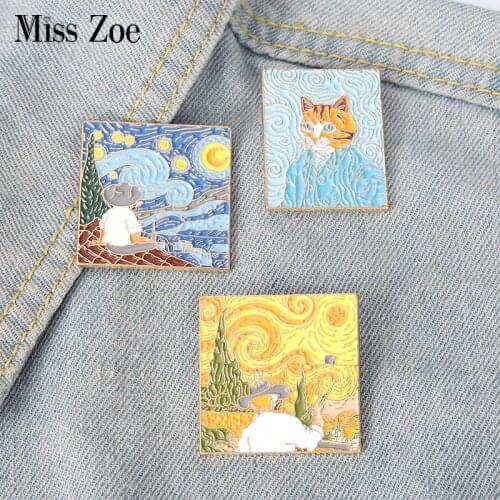 Funny Adaptation Famous Oil Painting Enamel Pins Custom Artistic Brooch Lapel Badge Bag Cartoon Jewelry Gift for Kids Friends