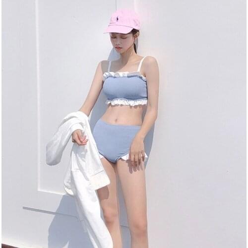 Ladies swimming split boxer skirt-style cute, conservative girl student swimwear with fungus gathered