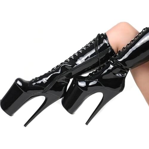Boots Women Shoes Platform Black Red High Heels Mid Calf Boots Glossy Lace Up Zip Fashion Fenty Beauty Gothic Shoe Ladies Boots