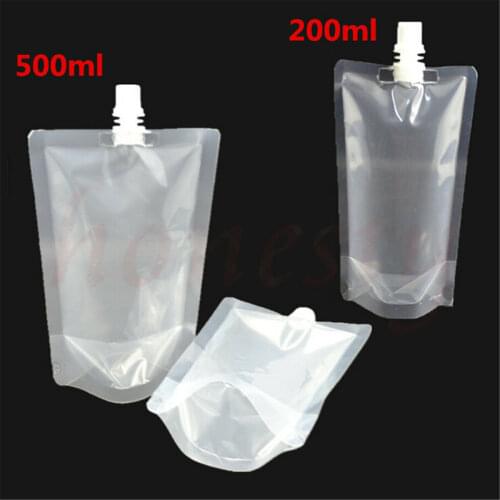 1X 200ML 500ML Clear Spout Bags Stand Up Bag Liquid Bag Flask Pouch With Cap