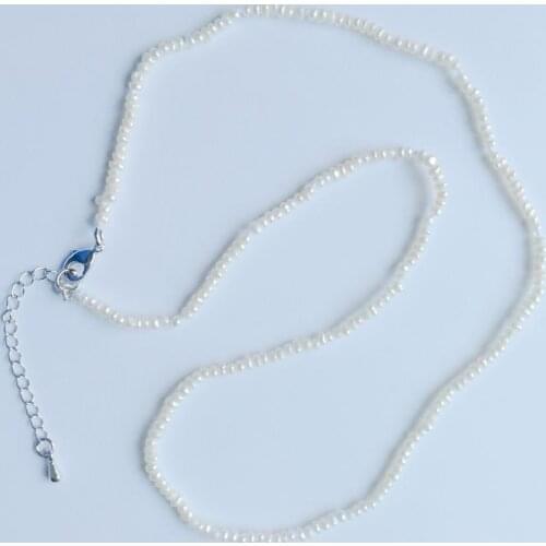 2mm bright white flat pearl choker necklace chain silver clasp natural Freshwater PEARL Women Jewelry 35cm 43cm 14'' 17