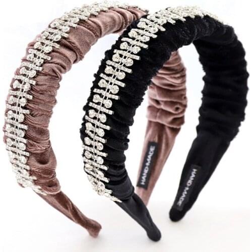 2020 Vintage Rhinestone Silk Wool Fold Bezel Hairband Women Headband Girls Hair Accessories Opaska Do Wlosow Diademas Headwear