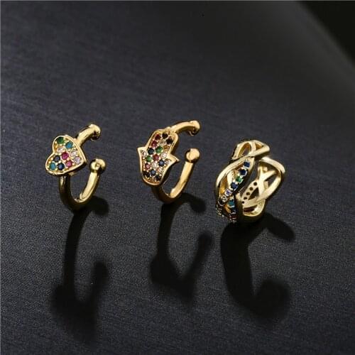 2021 New Fashion 1PCS Gold Color Ear Cuff Bohemia Stackable C Shaped CZ Small Earcuffs Clip Earrings For Women Wedding Jewelry