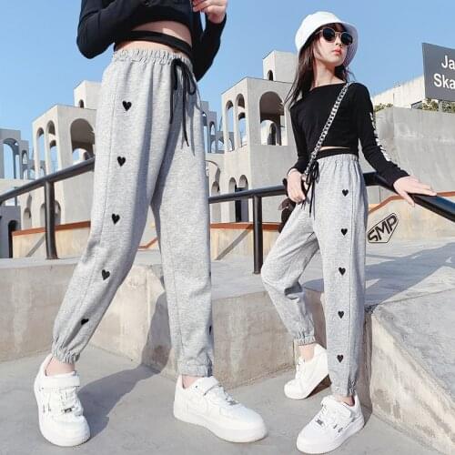 2021 New Fashion Heart Print Girl Jeans Elastic Waist Casual Pants Kids Spring Autumn Childrens Clothing 4 6 8 10 12 14Year Old