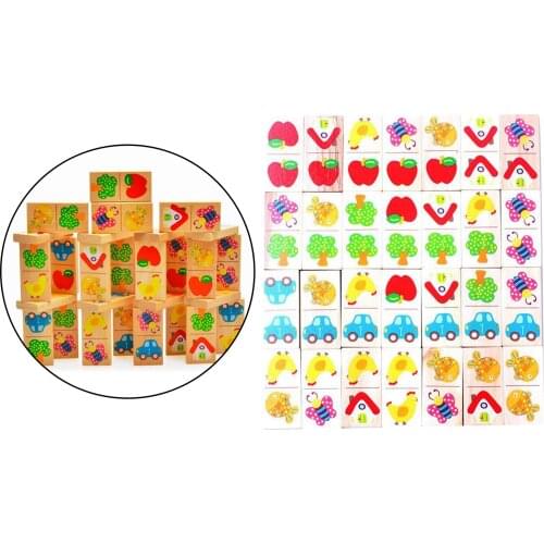 28x Wood Domino Blocks Learning Teaching Montessori Toy Game Funny Gifts