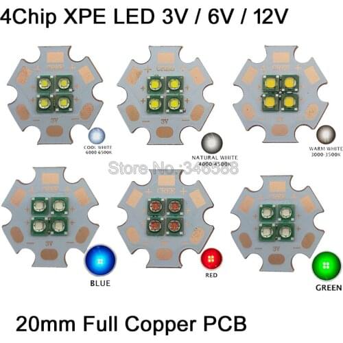 3V/6V/12V Cree XPE XP-E 4Chip 10W Cool White Neutral White Warm White Blue Red Green Yellow Royal Blue High Power LED Emitter
