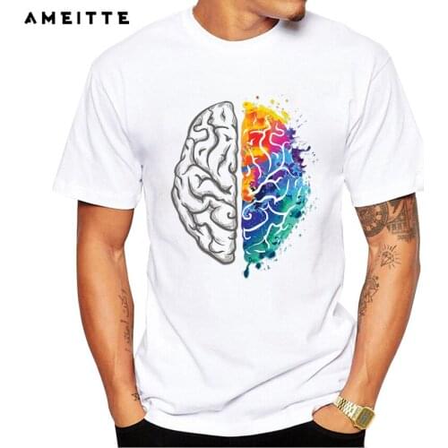 AMEITTE 2019 Funny Creative Brain T-Shirt Mens Custom Colorful brain Creativity Print T Shirt High Quality Hipster Male Tops Tee