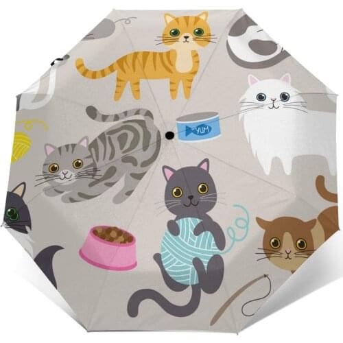 Automatic Umbrella Rain Women Three-folding Umbrella Cat Breeds Toys And Food Windproof Umbrella Female Waterproof parasol