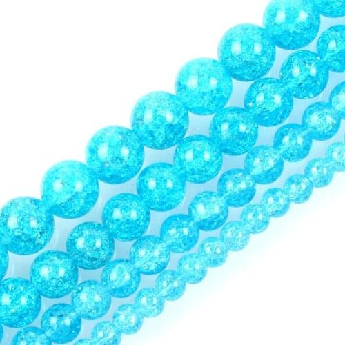 15"Strand Smooth Lake Blue Round Cracked Crystal Stone Beads Loose Spacer Beads For Jewelry Making Bracelet Neck 6-12mm
