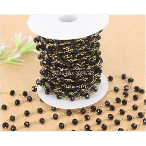 5 Meters Spinel Rosary Style Beaded Chain,Wire Wrapped Beaded Chain Rosary chain Black faceted roundel beads size 5*6mm jewelry