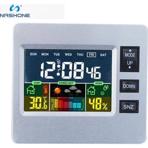 Nashone Voice Control Weather Station LCD Color Screen Digital Thermometer Humidity Snooze Clock Sunrise Sunset Calendar Week