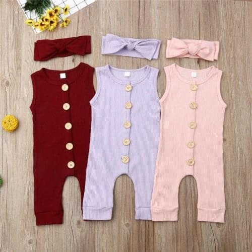 Baby Boys Romper Summer Infant Unisex Newborn Button Sleeveless Girls Solid One-pieces Jumpsuit Baby Cotton Knit Clothes Outfit