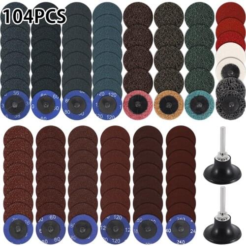 104pcs 2 Inch Sanding Discs Roll Lock R-Type Surface Sanding Discs Pad Polishing Sandpaper Quick Change Disc for Rotary Tools