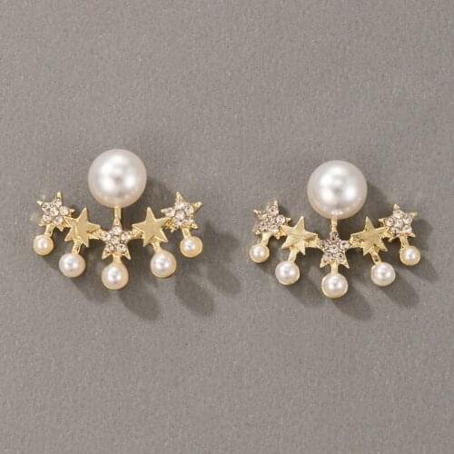 Docona New Fashion Artificial Pearl Stud Earrings Charming Rhinestone Star Earring for Women Grils Jewelry Gift Accessory 18148