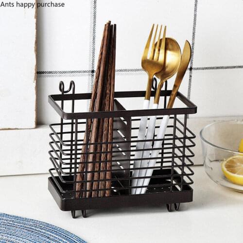 Household Iron Art Chopsticks Tube Wall Mounted Kitchen Racks Drain Chopsticks Rack Tableware Storage Rack Storage Rack