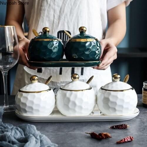 Light Luxury Ceramic Seasoning Pot Kitchen Chicken Essence Pot Household Seasoning Box Set Seasoning Bottle Oil and Salt Pot