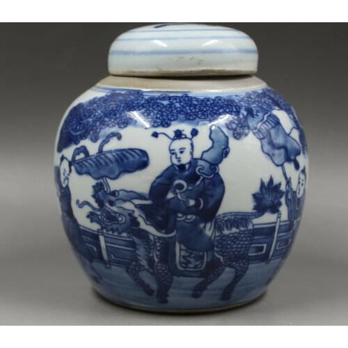 Chinese old porcelain Lid jar with blue and white porcelain pot