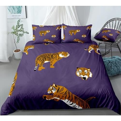 Animal Bedding Set Tiger Duvet Cover Set Wild Life Bed Linen Purple Bed Set Kids Bedclothes Girl Boys Bedding Home Textiles