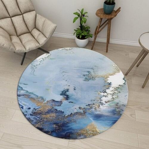 Nordic Blue Abstract Carpet Round Soft Short Fleece Bedroom Rug Non-slip Chair Mat Washable Floor Mats Home Toilet Mats