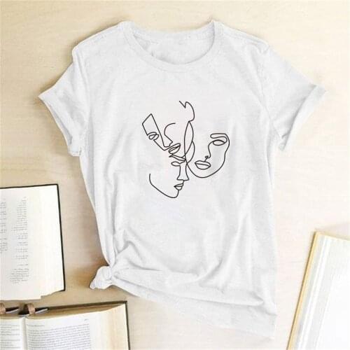 Linear Human Faces Printed T-shirts Women Shirts Summer Tops for Women Ladies Graphic T Shirts Streetwear Camiseta Mujer Verano