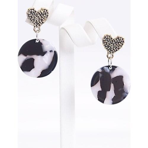 Miasol Luxury Fashion Acetic Acid Round DangleWith Antique Gold Color Plated Heart Earrings Post For Women Earring Jewelry Gift