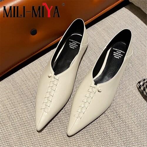 MILI-MIYA New Arrival Women Full Genuine Leather Flats Fashion Pointed Toe Slip On Casual Spring Autumn Shoes For Ladies