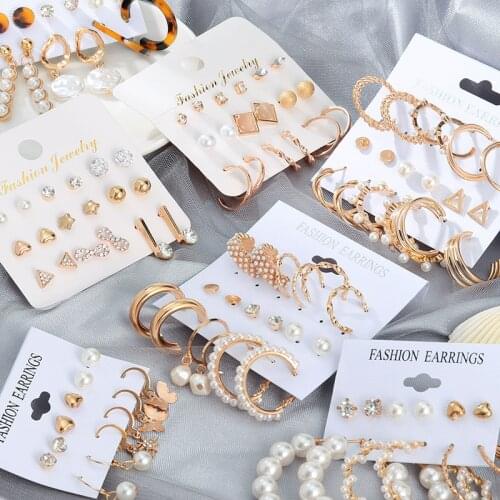 Fashion Statement Gold Metal Drop Earrings For Women Pearl Butterfly Geometric Round Hoop Earrings 2021 New Female Jewelry Gift