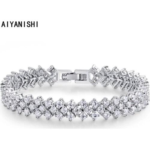 AIYANISHI Fashion 18K Gold Filled Tennis Bracelets Sparkling Bracelet Women Muti layer Tennis Bracelet Silver Jewelry Party Gift