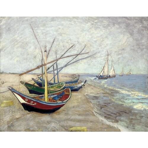 Seascape canvas print poster scenery mural print home art Fishing Boats on the Beach at Saints-Maries 1888 By Vincent van Gogh