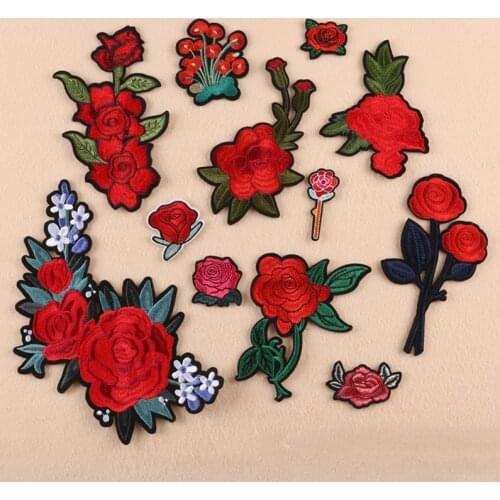 Rose Rich Peony Flower Set Embroidery Patches for Clothing Iron on Clothes Derss Appliques Badge Stripes Sticker Sewing Handwor