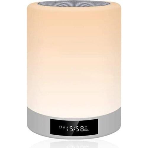Night Light Bluetooth Speaker, Contact Sensor Bedside Lamp With Alarm Clock, Contact Control Lamp Warm Lights & 7 Colors