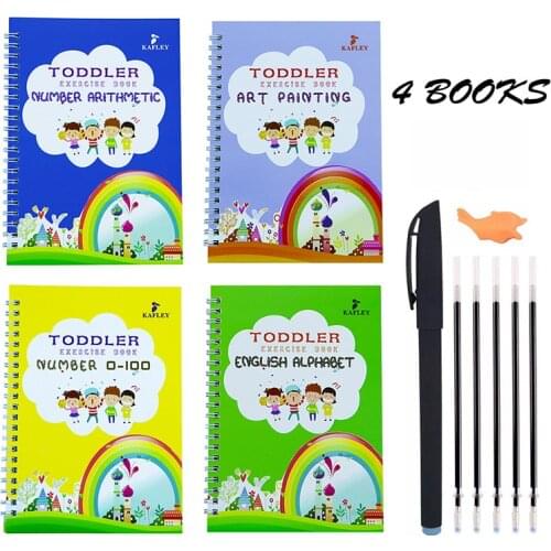 2021 New 4Pcs/set Children Groove Copybook Practic Reusable Textbook Magic Books Learn Alphabet Painting Christmas Gift for Kids