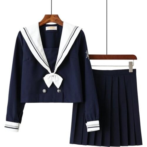 New Arrival Spring Japan Sailor Uniform Whale Embroideried College High School Girl Uniforms Women Cosplay Novelty Sailor Suit