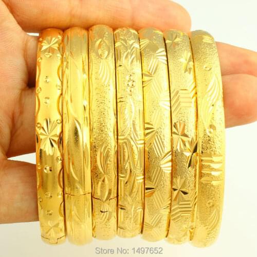 New Arrival Wide 8MM Dubai Gold Bangles For Women Men18k Gold Color Bracelets African/European/Ethiopia Jewelry Bangles