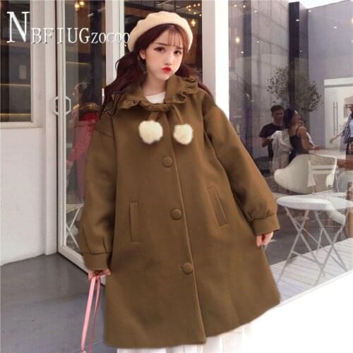 Autumn Winter Women Woolen Coat Korean Loose Students Sweet Female Overcoat