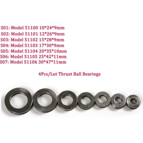 Hot Bearing Steel 4Pcs/Lot Bearing Inner Diameter 10/12/15/17/20/25/30mm Flat Thrust Ball Bearings High Precision Fast Speed New