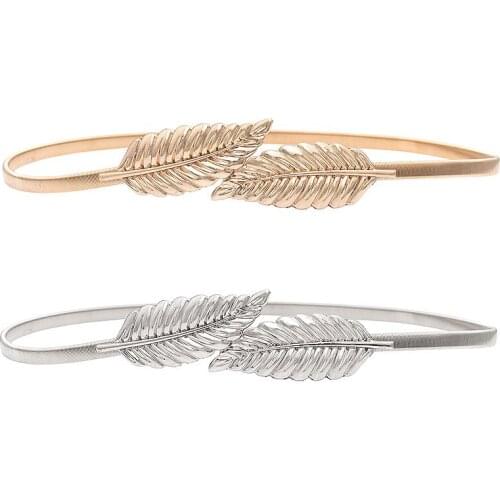 Leaves Shaped Metal Belt for dress for Woman Gold Silver 70cm 78cm Skinny Waist Belt