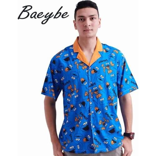 Summer Man Blue Cartoon Print Shirts Male&Female Hawaii Shirt Unisex Couple Streetwear Womens Sexy Plus Sizes Blouses