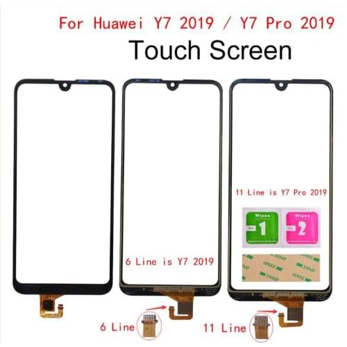 Touch Screen Glass For Huawei Y7 Pro 2019 / Y7 2019 / Y7 Prime 2019 Digitizer Panel Sensor Tools 3M Glue Wipes Touch