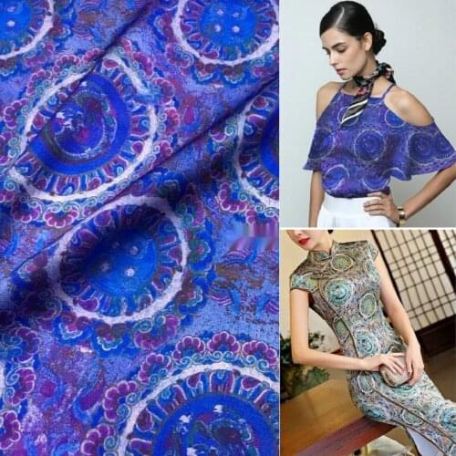 Totem Printing National Digital Printing Fabric Natural Mulberry Silk High Fashion Textile Fabric Per Meter Cheongsam Fabric